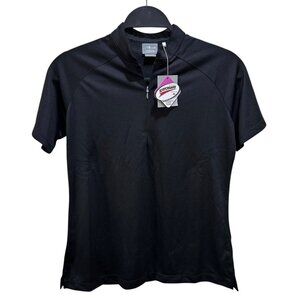 Page & Tuttle Womens Size S Black Dot Texture Jersey Short Sleeve Polo Shirt NWT